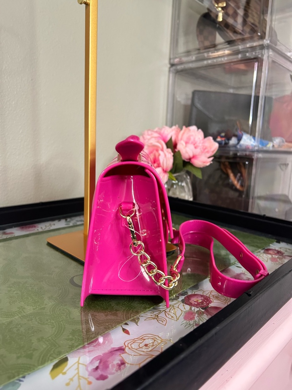 Hot Pink Women’s Jelly Bag- Top Handle and Adjustable Crossbody Shoulder Strap - Picture 10 of 11